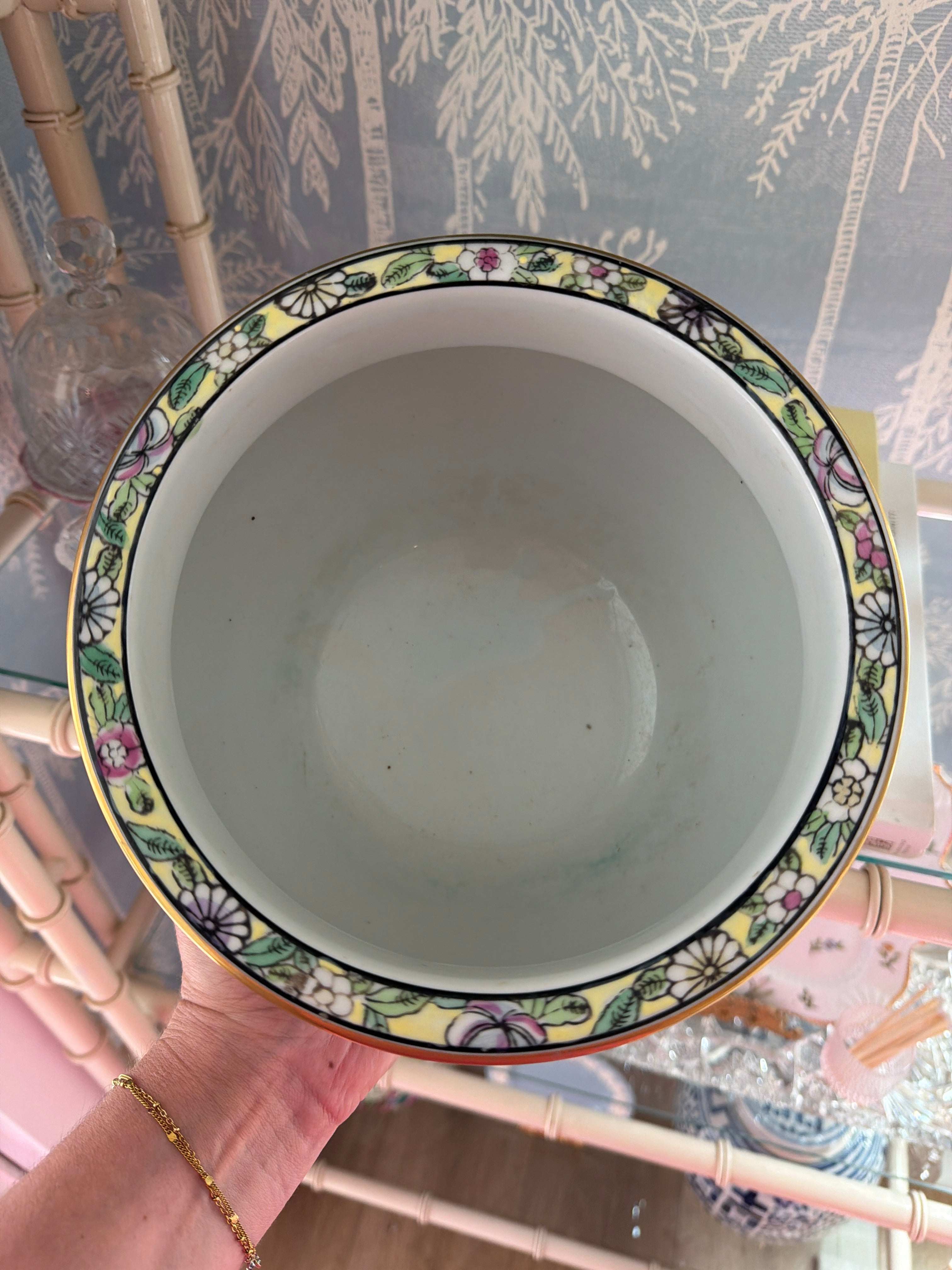 A Chinese famille rose style ceramic planter with floral motifs