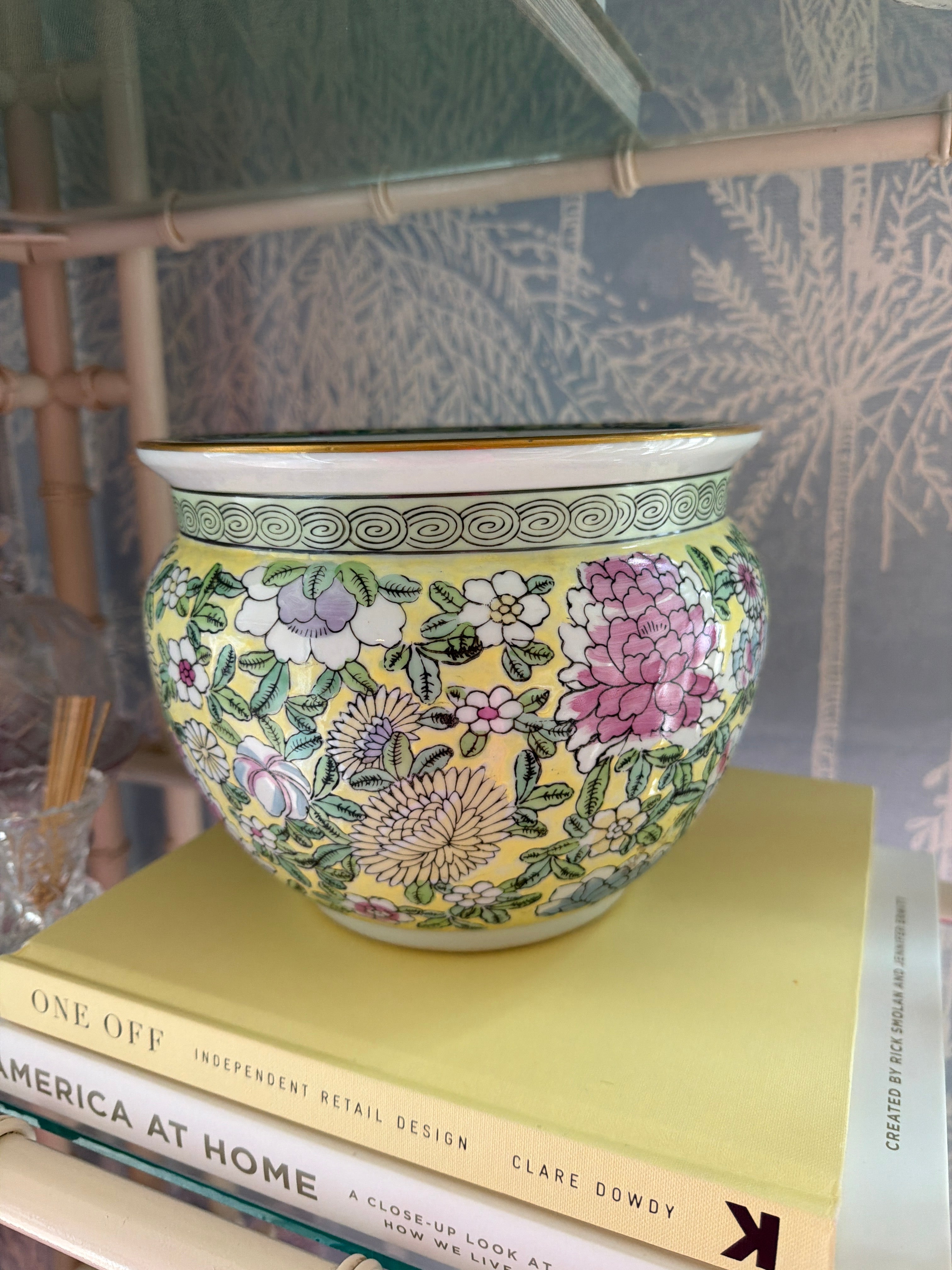 A Chinese famille rose style ceramic planter with floral motifs