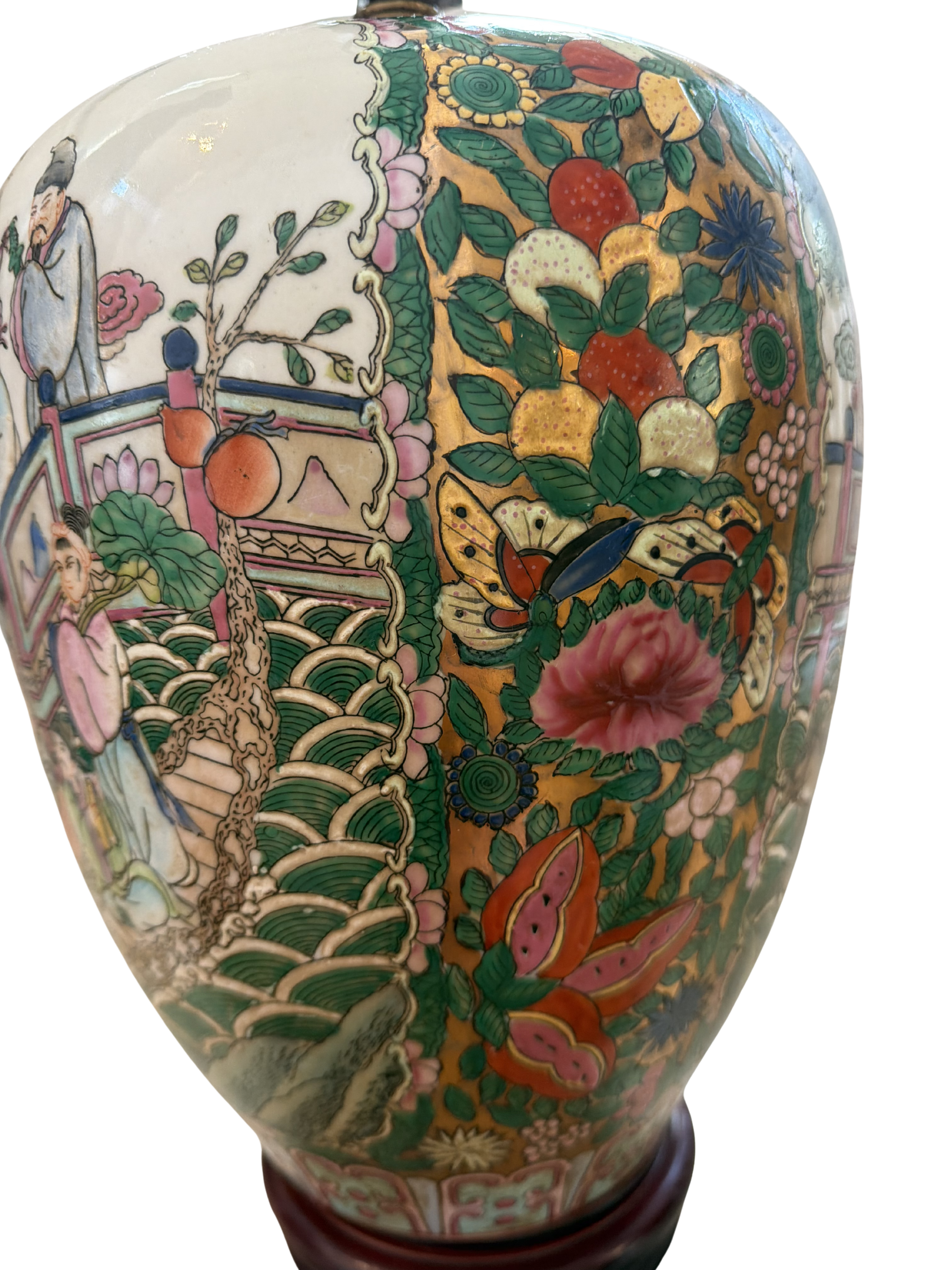 Vintage Chinese famille rose porcelain ginger jar table lamp