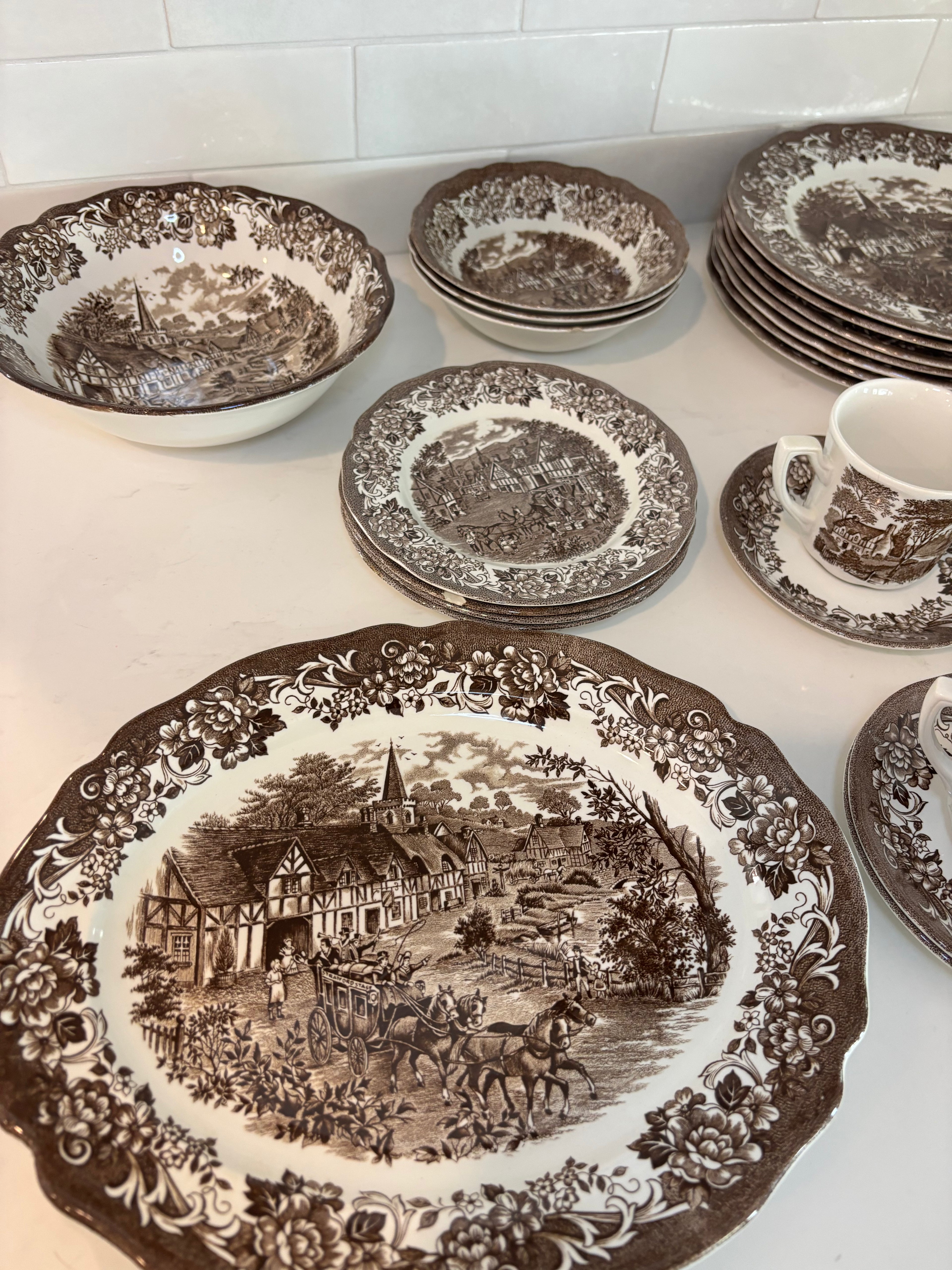 J & G Meakin "Stratford Stage" transferware ceramic dinnerware set