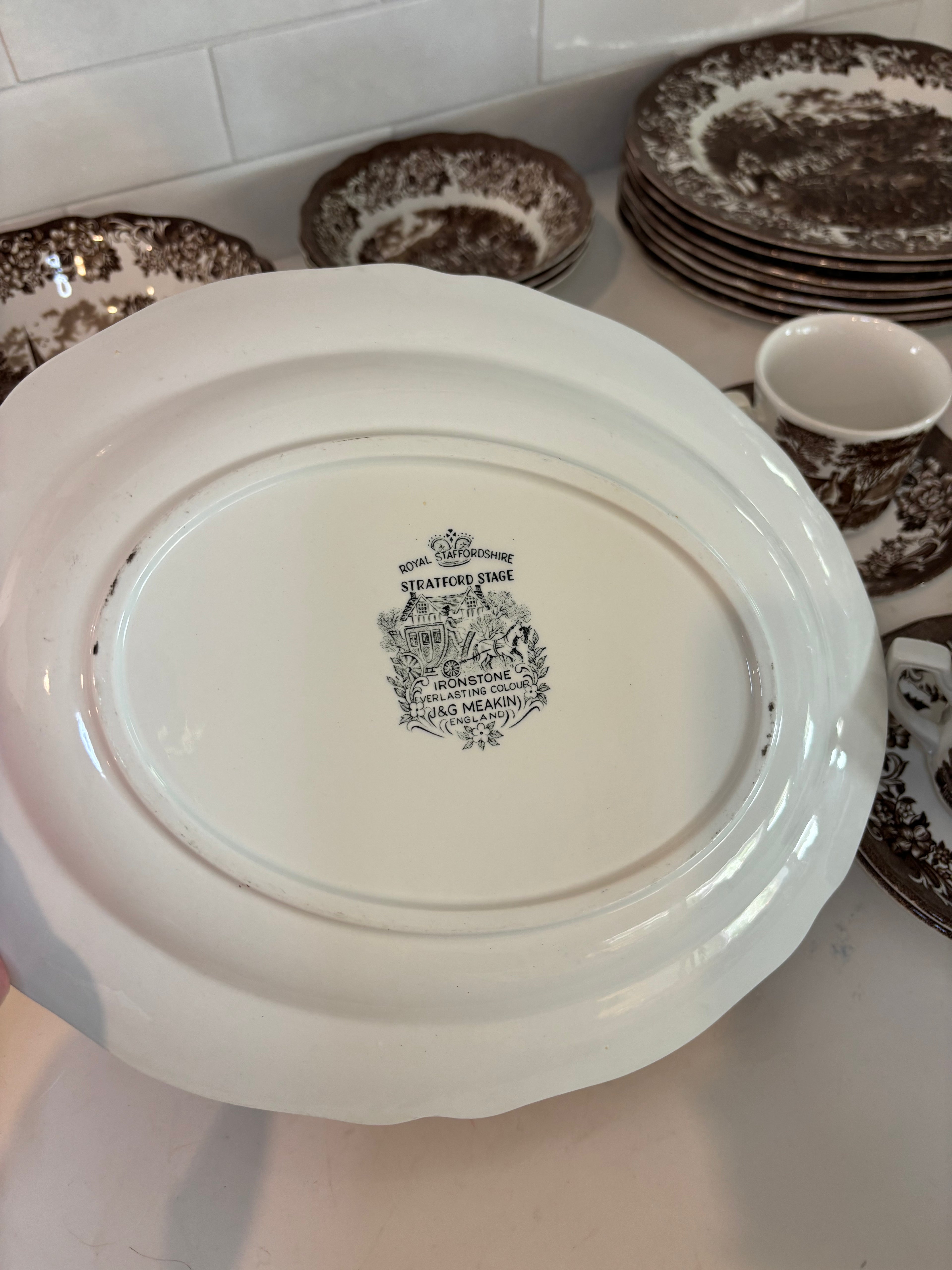 J & G Meakin "Stratford Stage" transferware ceramic dinnerware set