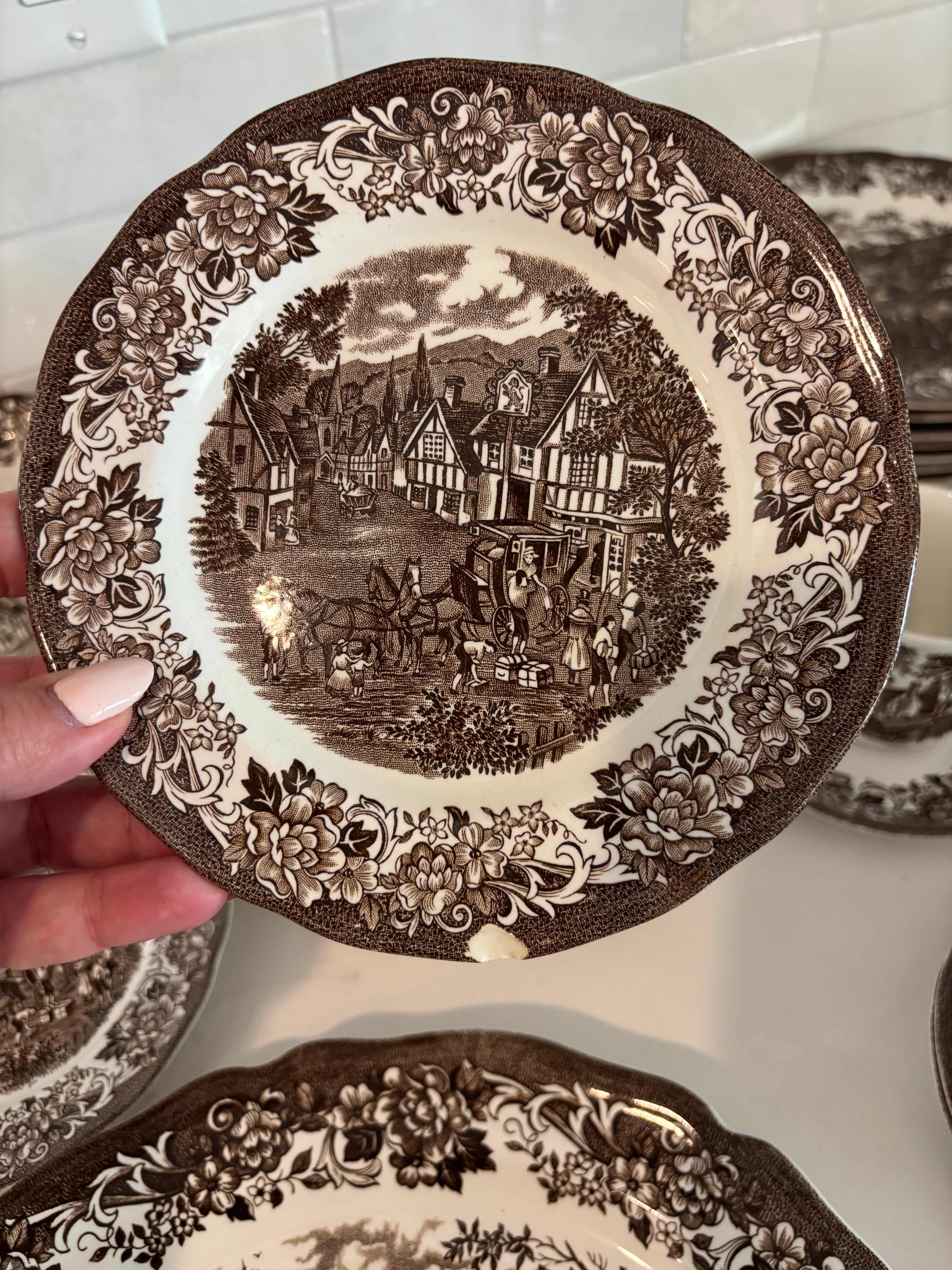 J & G Meakin "Stratford Stage" transferware ceramic dinnerware set
