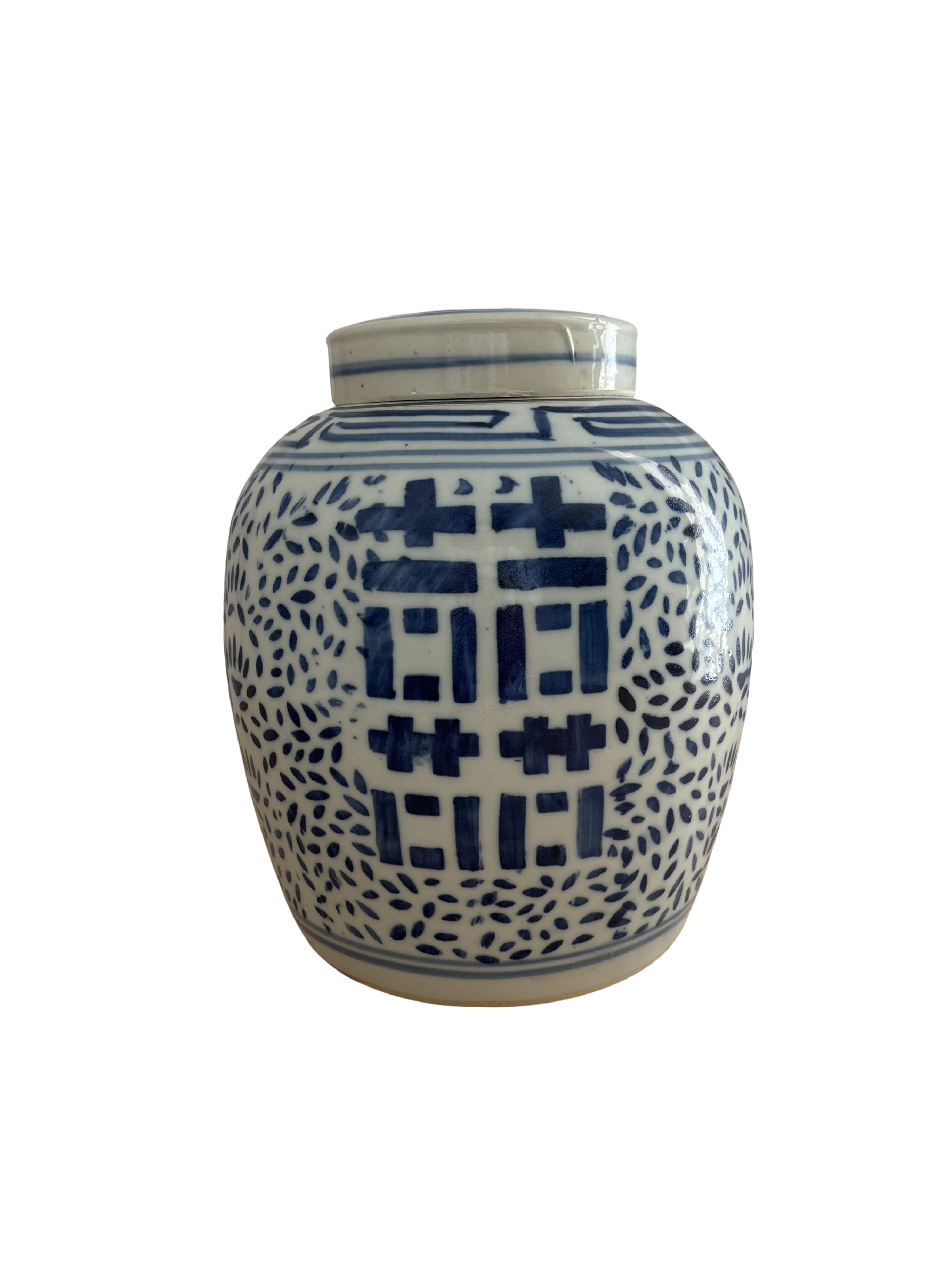 Vintage Blue & White porcelain Chinese ginger jar with double happiness symbol