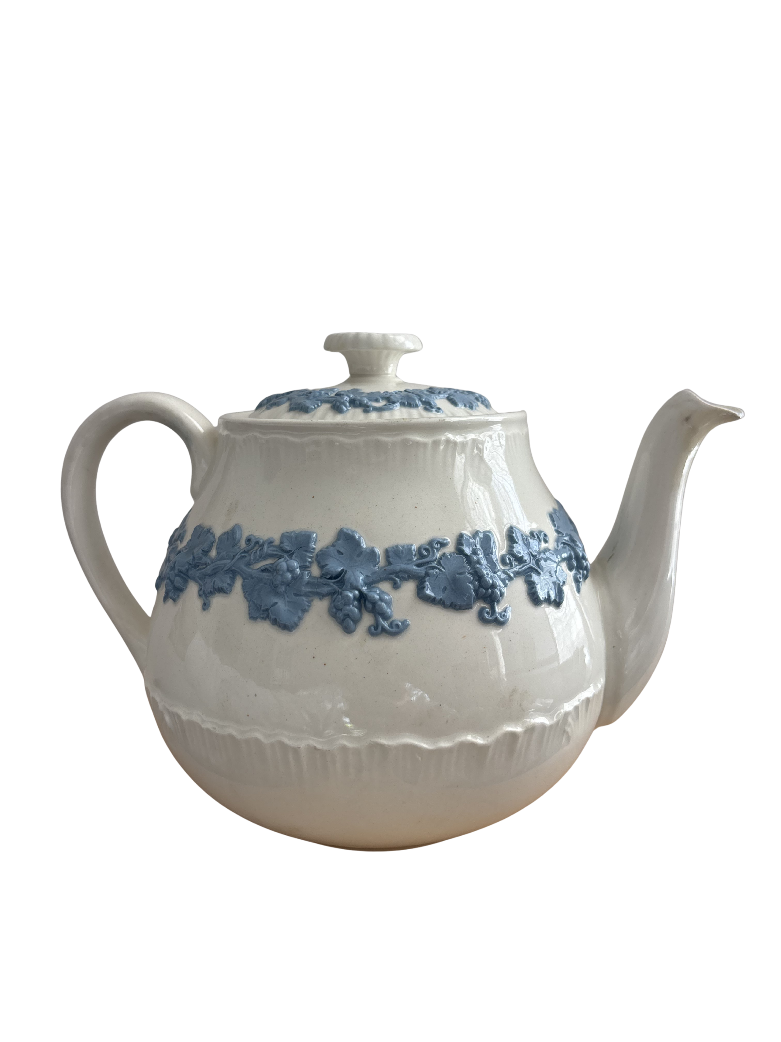 Vintage Wedgwood Queen's Ware embossed grape and vine teapot with shell edge