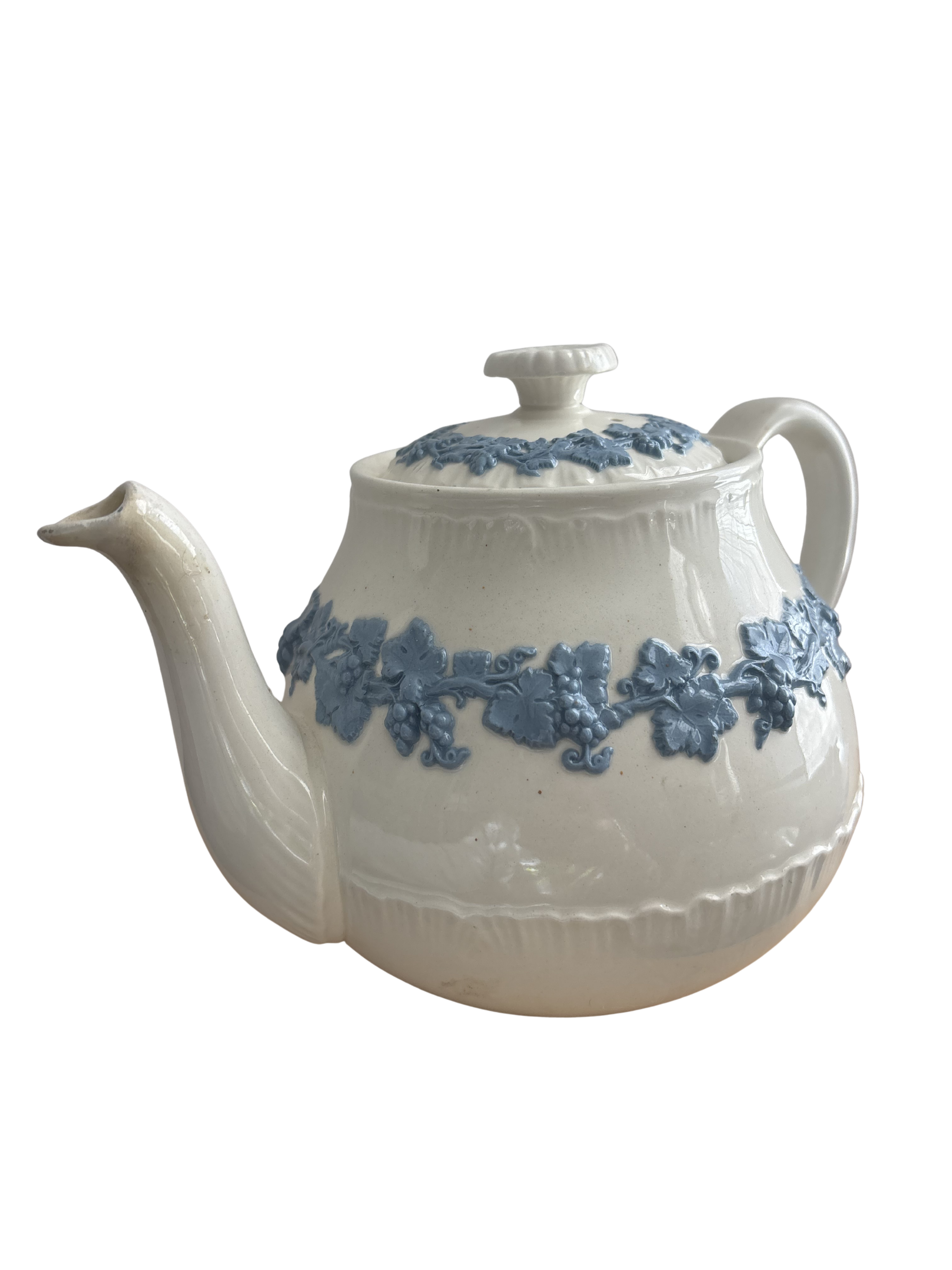 Vintage Wedgwood Queen's Ware embossed grape and vine teapot with shell edge