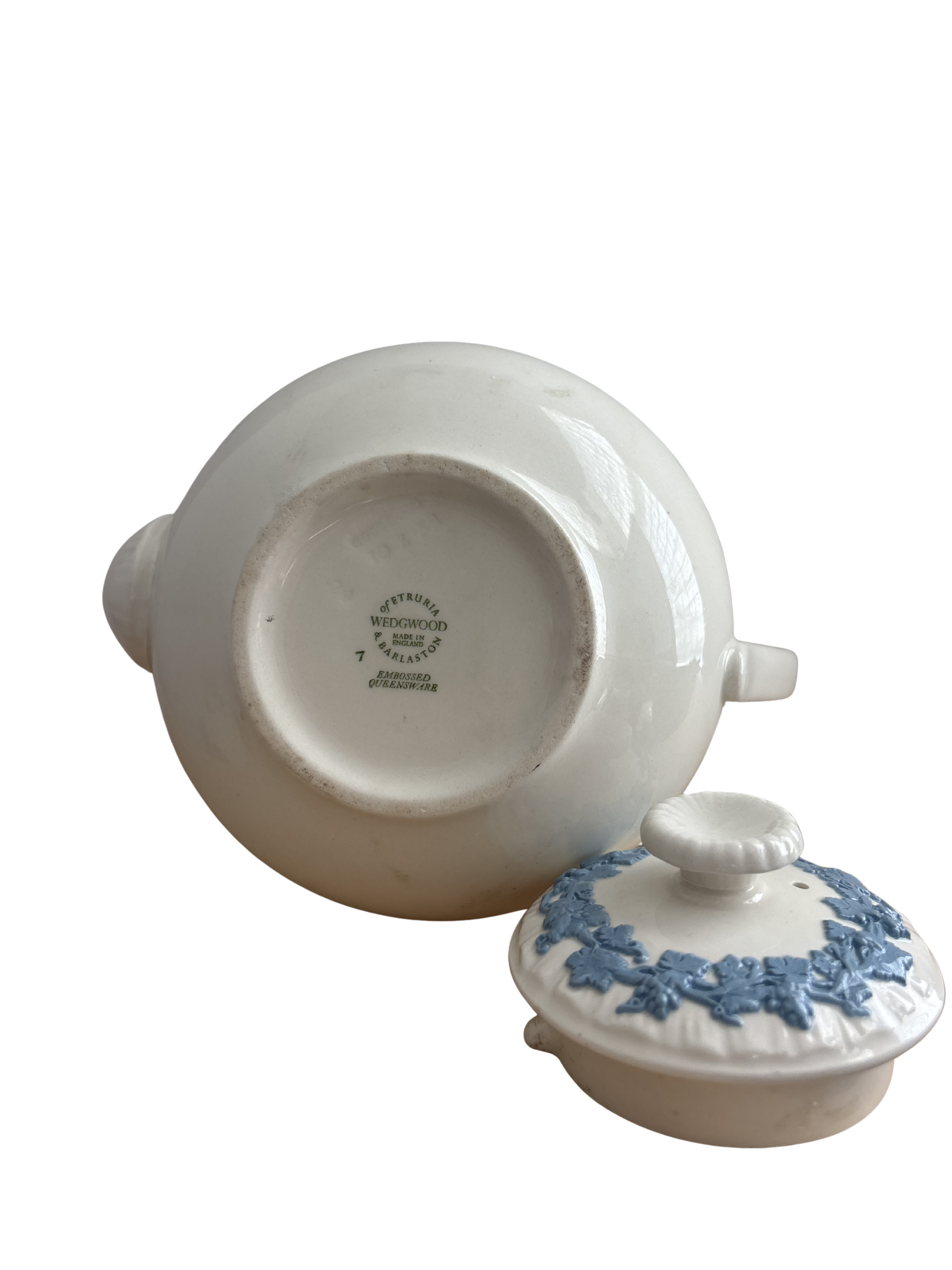 Vintage Wedgwood Queen's Ware embossed grape and vine teapot with shell edge