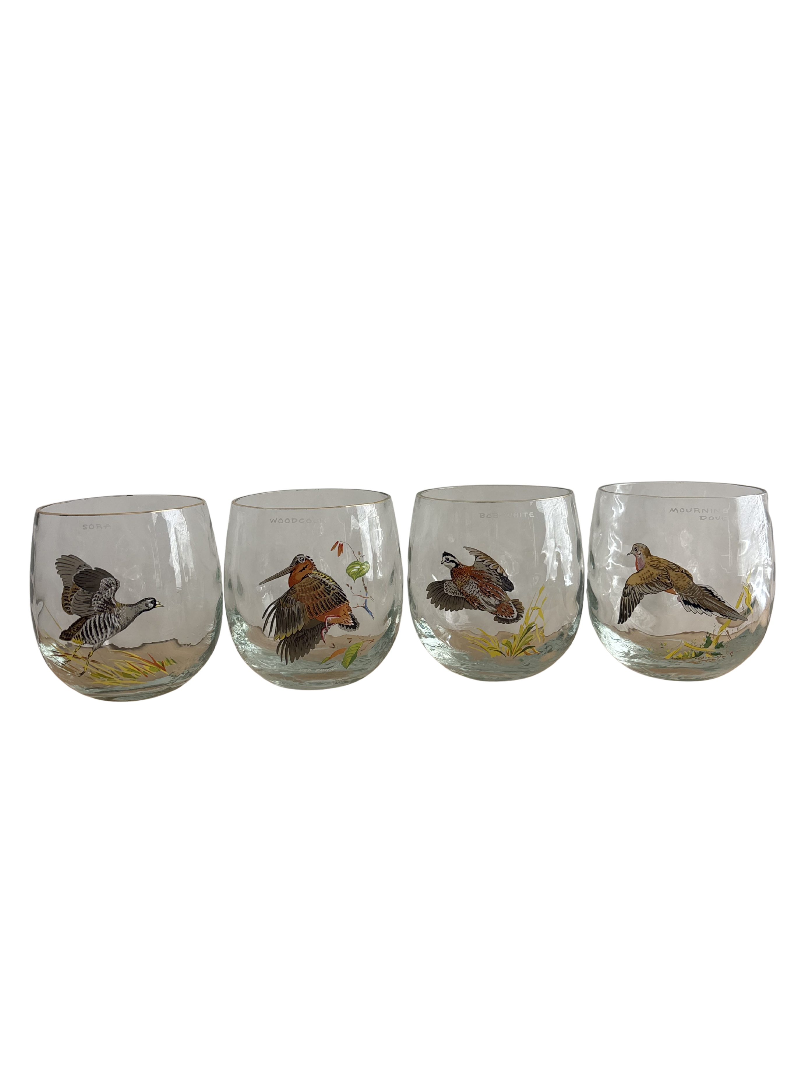 Set of 4 Vintage West Virginia Glass Specialty game bird tumblers