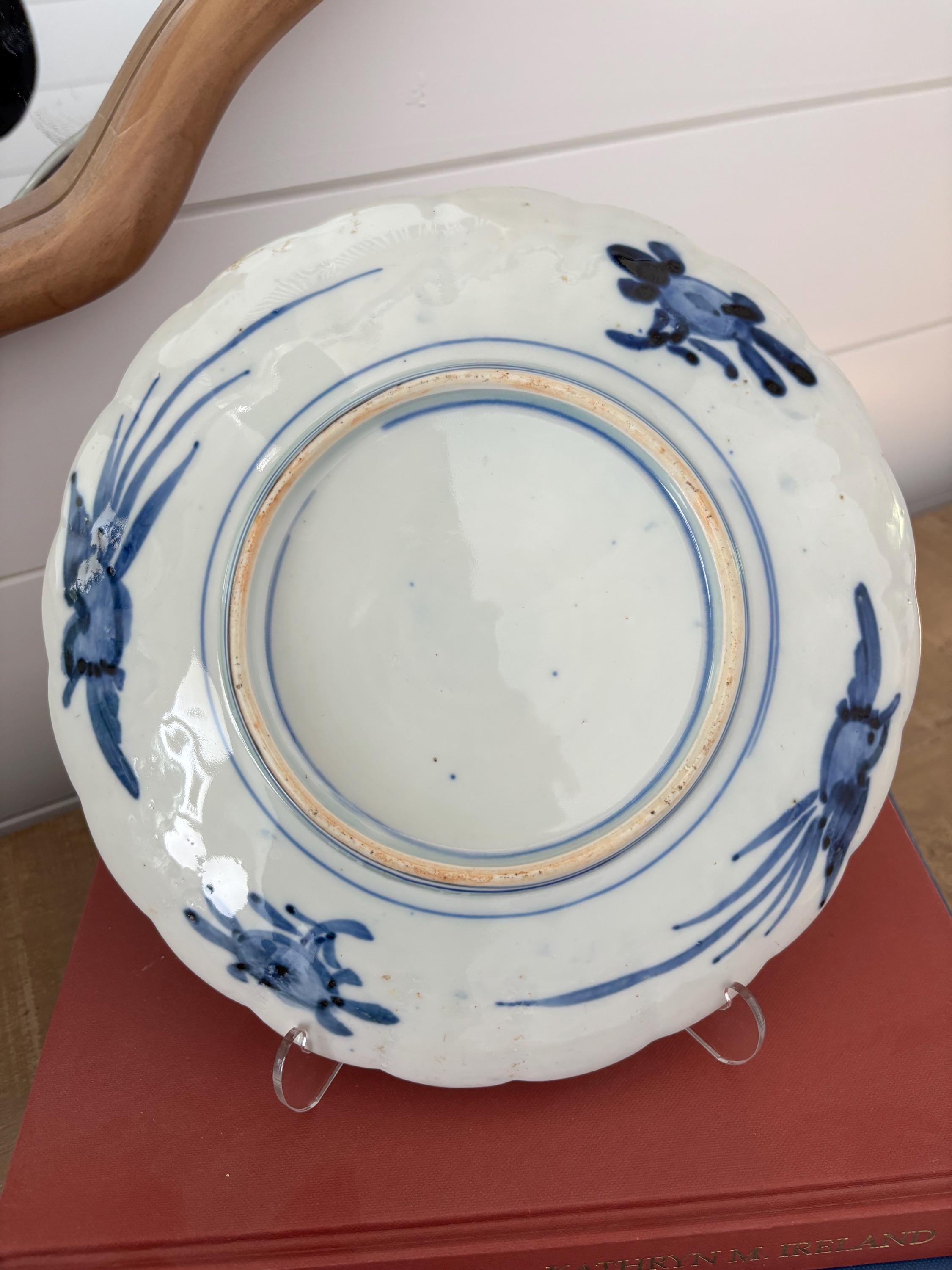 Antique Japanese Imari Scalloped Porcelain Plate –9” - Red, Blue & White – Hand-Painted 19th Century Charger