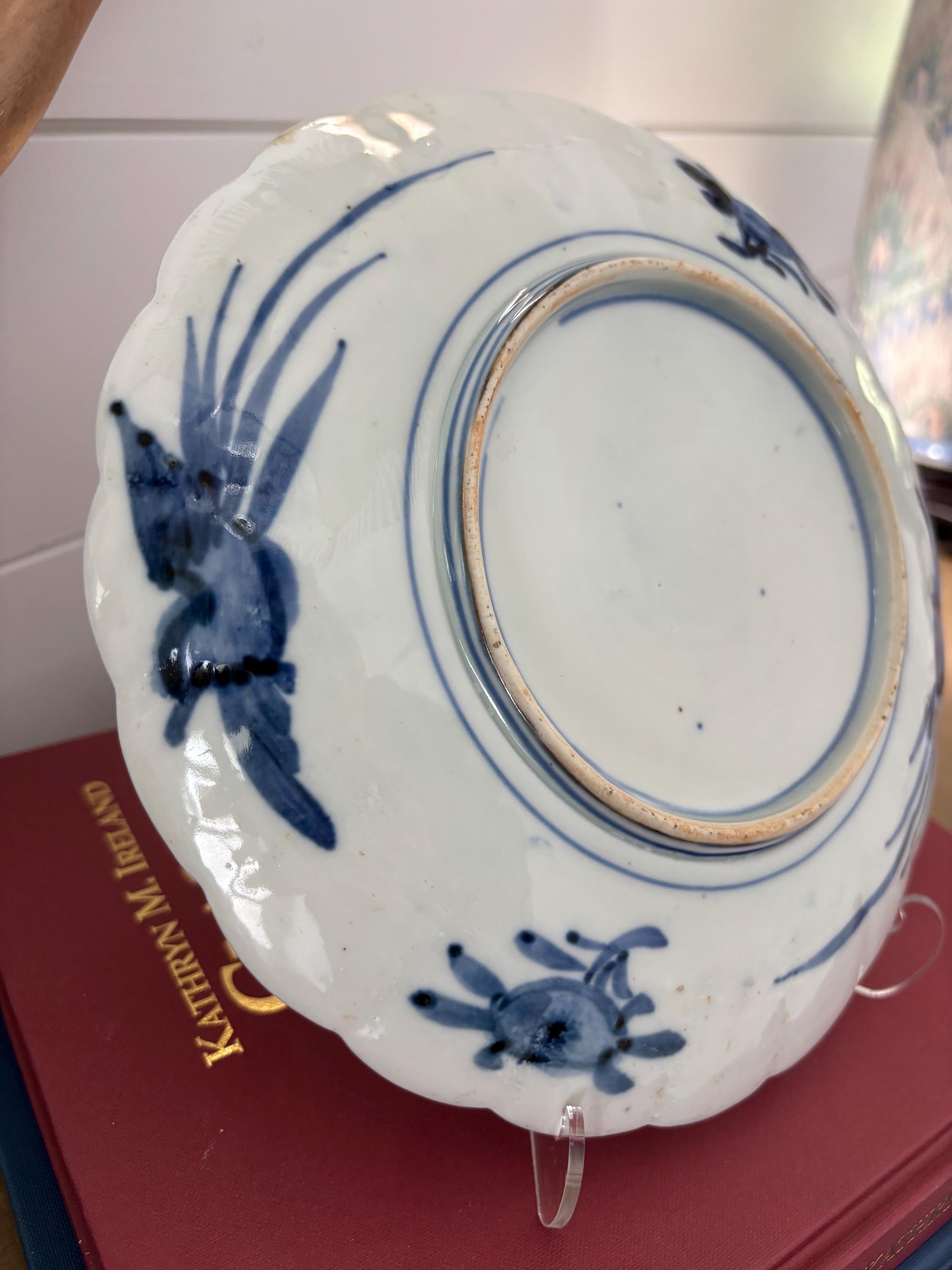 Antique Japanese Imari Scalloped Porcelain Plate –9” - Red, Blue & White – Hand-Painted 19th Century Charger